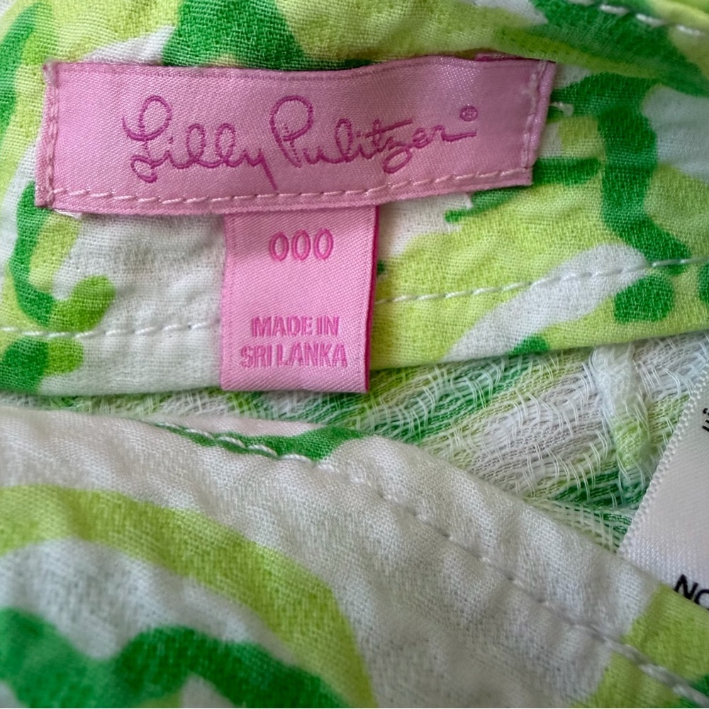 Lilly Pulitzer Sz 000 (XXS) Green and White Floral Shorts 100% Cotton Resortwear - Picture 4 of 7